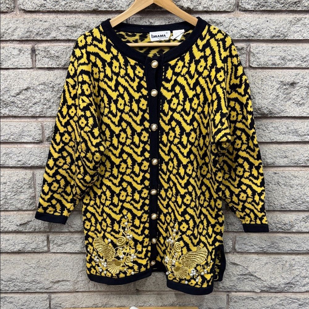 Embroidered Yellow and Black Cardigan